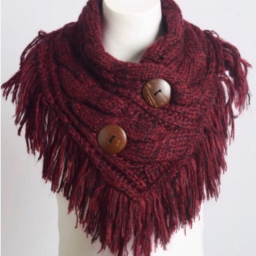 Burgundy Fray Button Scarf 🍁/ ❄️